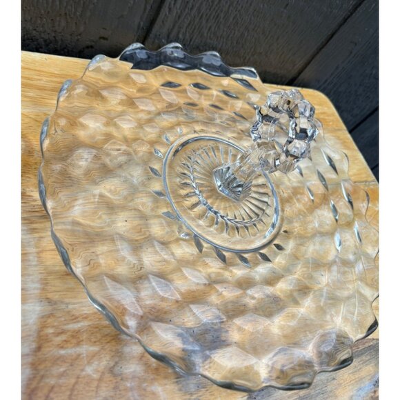 Vintage Round Fostoria American Dessert Server, Center handle Clear Glass Cube - Picture 2 of 5
